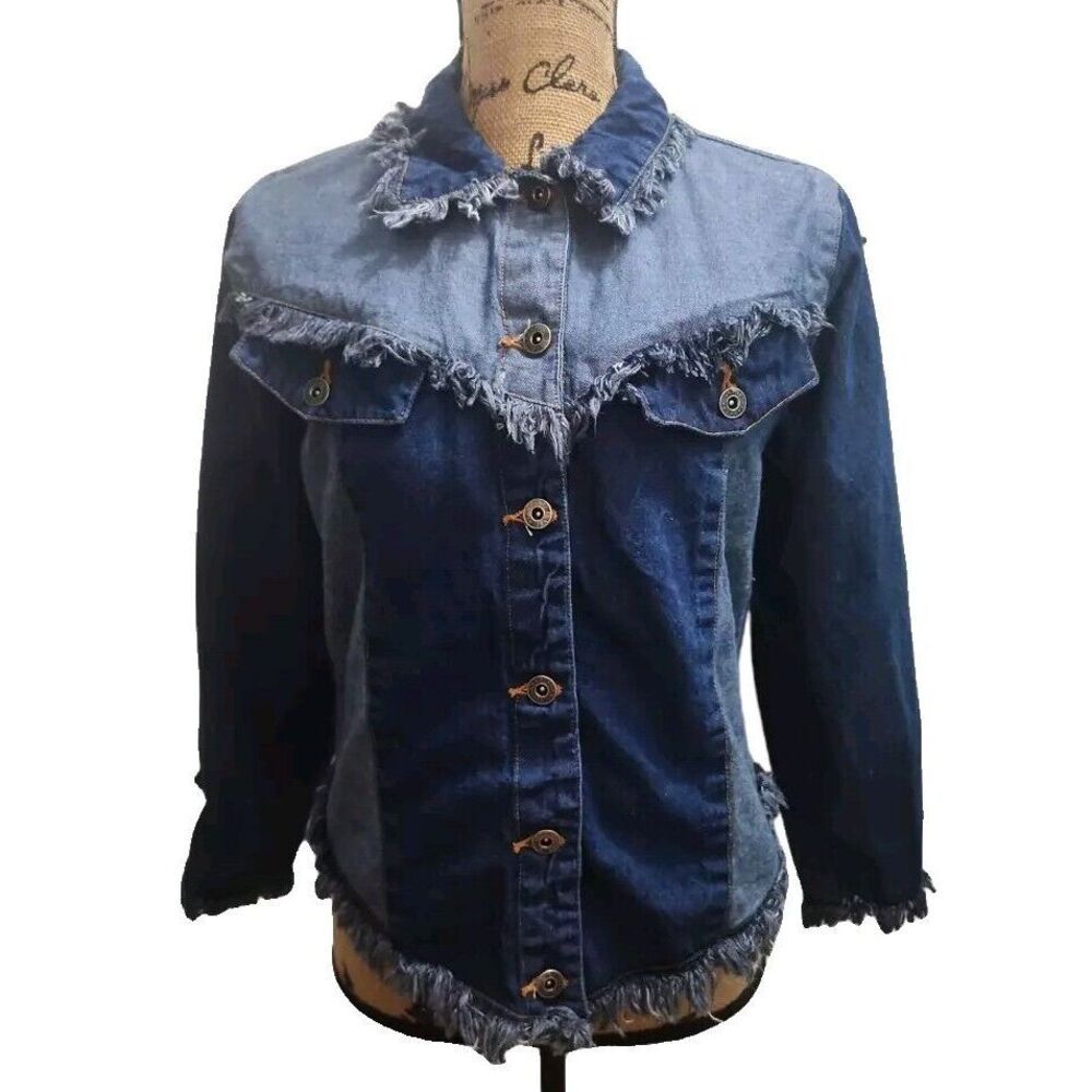 Starwear Jeans Womens Size M‎ Denim Jacket Dark Wash Fringe Detail